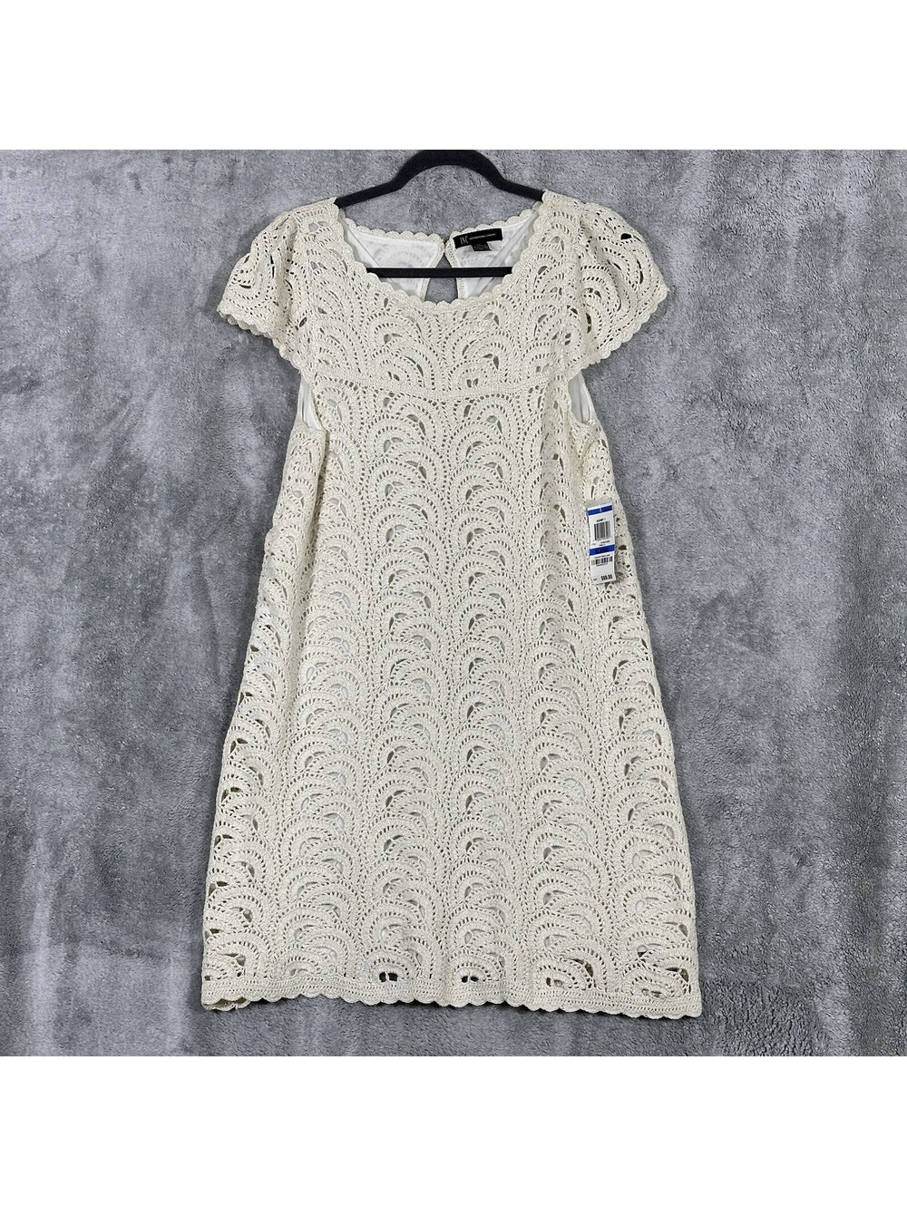 International Concepts Women’s XL Crochet Lace Dress Ivory Cap Sleeve Midi Shift
